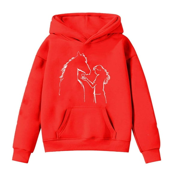 XIAONU Women's Horse & Girl Graphic Oversized Hoodie Minimalist Silhouette Pullover Casual Daily Equestrian-Inspired Top