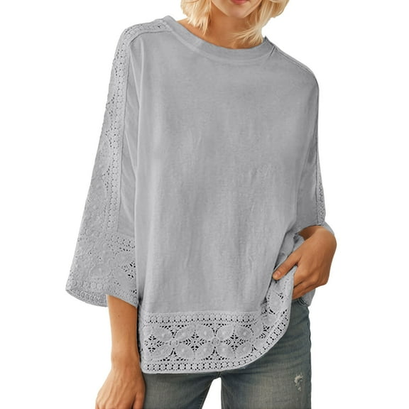 XIAONU Women's Lace Short Sleeve Round Neck Casual Blouse Comfortable Spring Summer Fall Outdoor Top