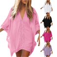 thumbnail image 1 of XIAONU Women's Lace Trim Beach Cover Up Tunic V Neck Loose Summer Beach Swim Cover Gown, 1 of 8