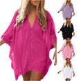 thumbnail image 1 of XIAONU Women's Lace Trim Beach Cover Up Tunic V Neck Loose Summer Beach Swim Cover Gown, 1 of 8