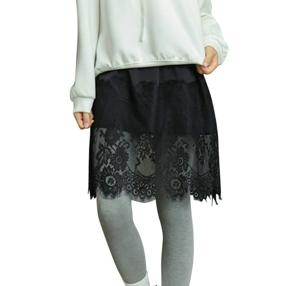 XIAONU Women's Lace Trim Mini Skirt Layered Semi-Sheer Skirt Elegant Versatile Daily Skirts