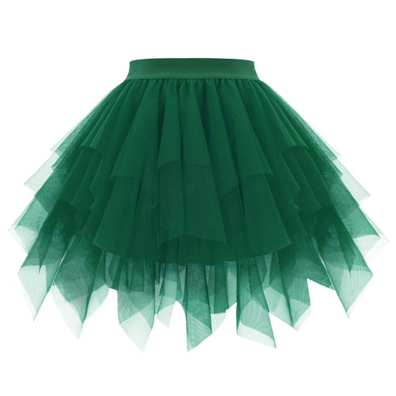 XIAONU Women's Layered Tulle Tutu Mini Skirt High Low Elastic Waist Party Dance Halloween Skirts