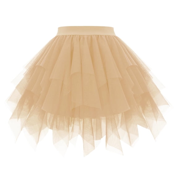 XIAONU Women's Layered Tulle Tutu Mini Skirt High Low Elastic Waist Party Dance Halloween Skirts
