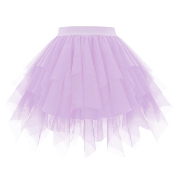 XIAONU Women's Layered Tulle Tutu Mini Skirt High Low Elastic Waist Party Dance Halloween Skirts