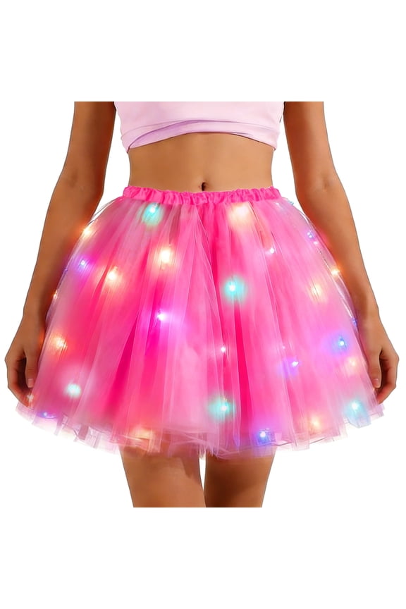 Women's Light-Up Tulle Tutu Skirt Elastic Waist Layered Mesh Petticoat Party Dance Wear Skirts