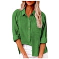 thumbnail image 1 of XIAONU Women's Linen Shirt Oversized Rolled Sleeve Collared Buttoned Pocket Pullover Top Breathable Casual Daily Wear Blouse, 1 of 5