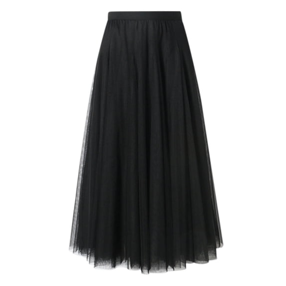 XIAONU Women's Maxi Skirt Elastic Waist Pleated Tulle Skirt Flowy Elegant Casual Evening Skirt