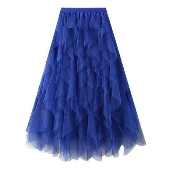 XIAONU Women's Maxi Skirt Elastic Waist Ruffled Tulle Skirt Flowy Fairy Evening Party Skirt
