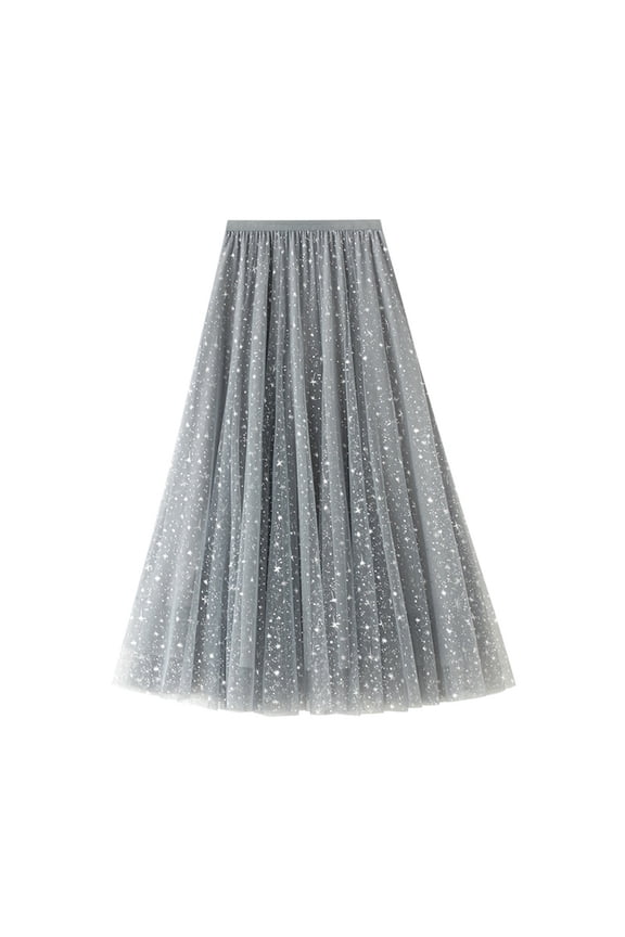 Women's Maxi Skirt High Waist Glittery Pleated Tulle Skirt Flowy Romantic Evening Party Skirt