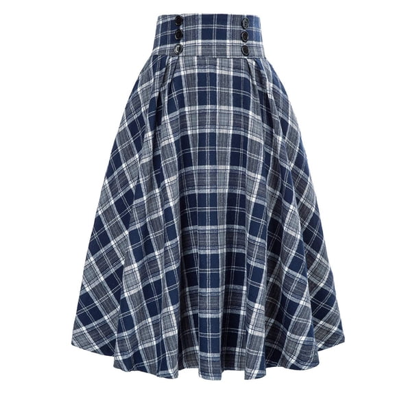 XIAONU Women's Midi Skirt Elastic Waist Plaid Flared Skirt Cozy Vintage Casual Daily Skirt