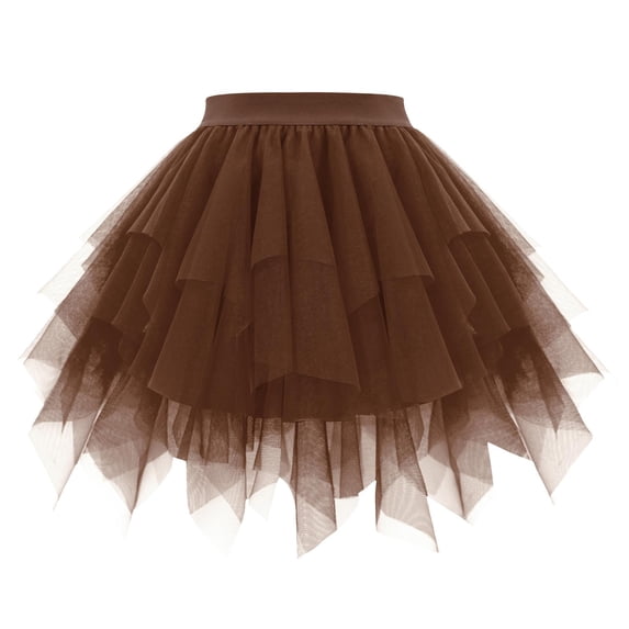 XIAONU Women's Mini Tutu Elastic Waist Tiered Asymmetrical Tulle Skirt Lightweight Playful Casual Party Skirt