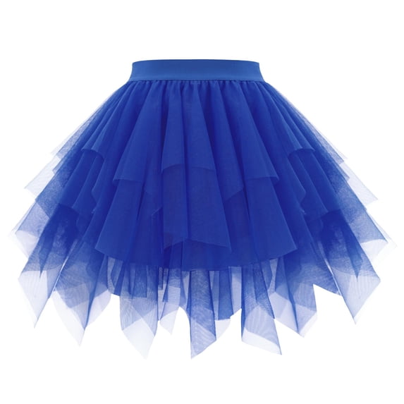 XIAONU Women's Mini Tutu Elastic Waist Tiered Asymmetrical Tulle Skirt Lightweight Playful Casual Party Skirt