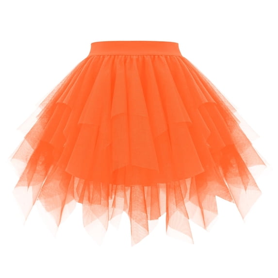 XIAONU Women's Mini Tutu Elastic Waist Tiered Asymmetrical Tulle Skirt Lightweight Playful Casual Party Skirt