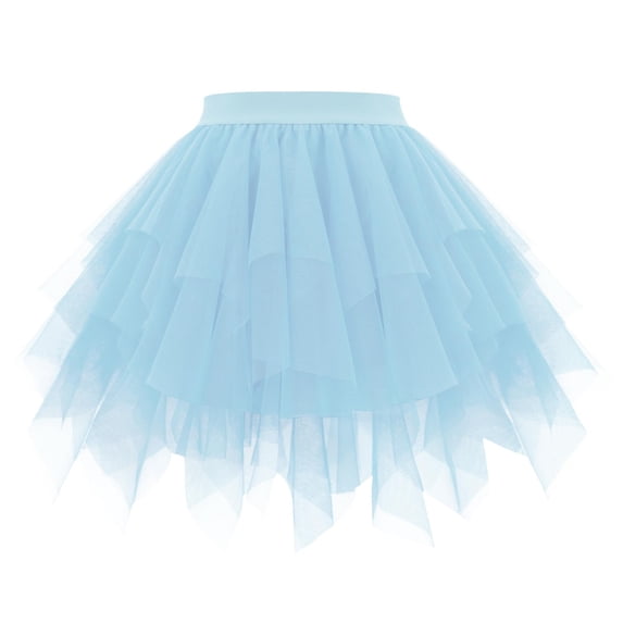 XIAONU Women's Mini Tutu Elastic Waist Tiered Asymmetrical Tulle Skirt Lightweight Playful Casual Party Skirt