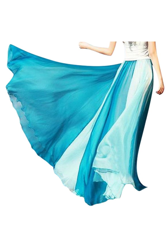 Women's Ombre Chiffon Maxi Skirt Flowy A-Line Long Skirt Lightweight Elegant Summer Party Wear