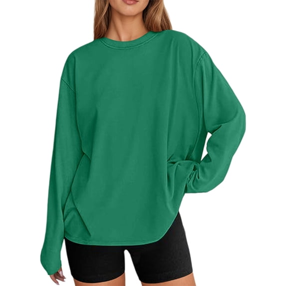 XIAONU Women's Oversized Crewneck Long-Sleeve T-Shirt Relaxed-Fit Casual Everyday Essential Tee
