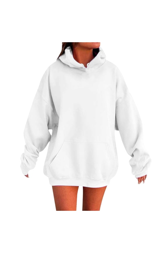 Women's Oversized Solid Color Hoodie Kangaroo Pocket Drop Shoulder Pullover Casual Loungewear Hoodies S
