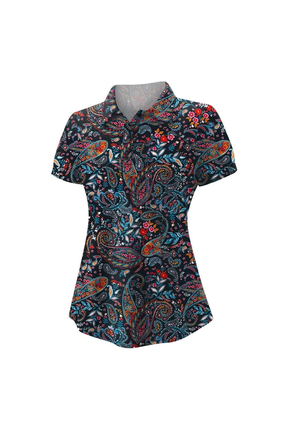 Women's Paisley Print Short-Sleeve Blouse Retro Floral Casual Daily Going-Out Shirt