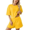 thumbnail image 1 of XIAONU Women's Pajama Set Short Sleeve Crop Top & Shorts Homewear Ladies Simple Cozy Nightwear Set, 1 of 8