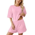 thumbnail image 1 of XIAONU Women's Pajama Set Short Sleeve Crop Top & Shorts Homewear Ladies Simple Cozy Nightwear Set, 1 of 8