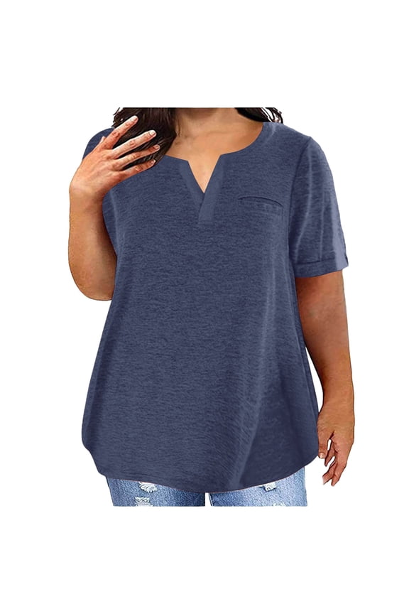 Women's Plus Size Blouse Loose Short Sleeve V Neck Pullover Top Soft Casual Daily Streetwear Shirt