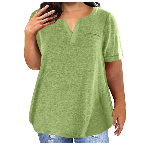 XIAONU Women's Plus Size Blouse Loose Short Sleeve V Neck Pullover Top Soft Casual Daily Streetwear Shirt