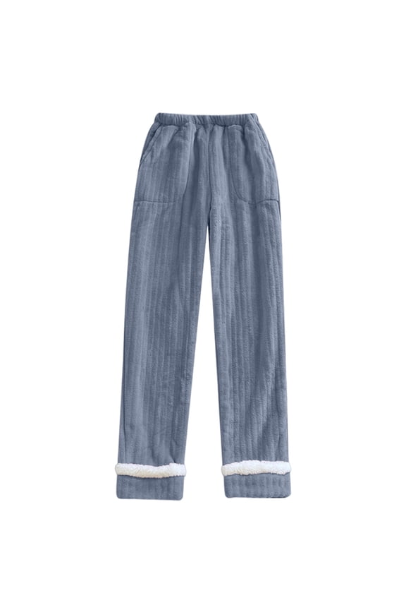 Women's Plush Lounge Pants Straight Leg Sherpa Design Trousers Cozy Loungewear Style Sleep Bottoms Navy