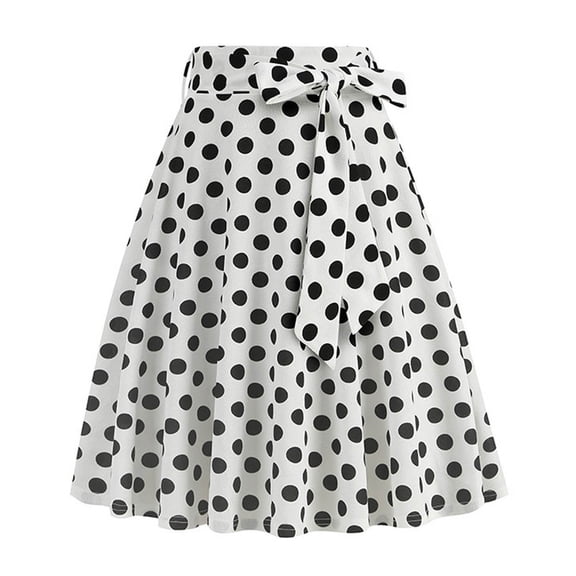 XIAONU Women's Polka Dot Midi Skirt Bow-Accent High-Waist Skirt Retro Stylish Daily Party Wear
