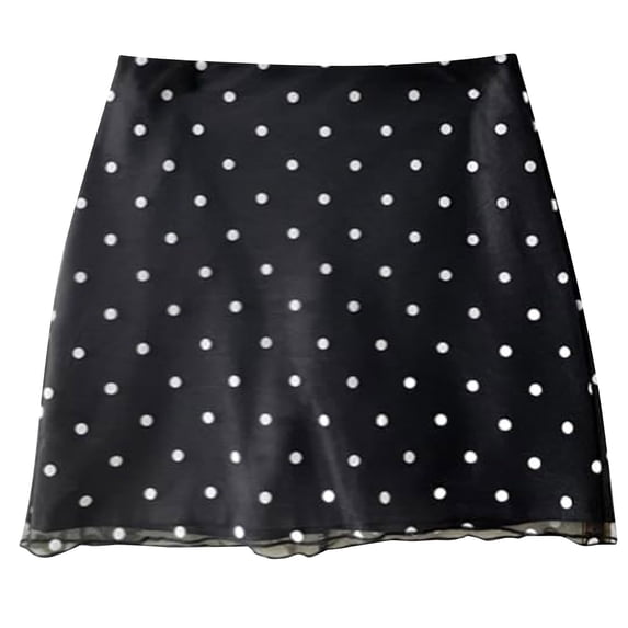 XIAONU Women's Polka Dot Mini Skirt Relaxed Fit Layered Hem Skirt Breathable Retro Style Daily Wear Bottom