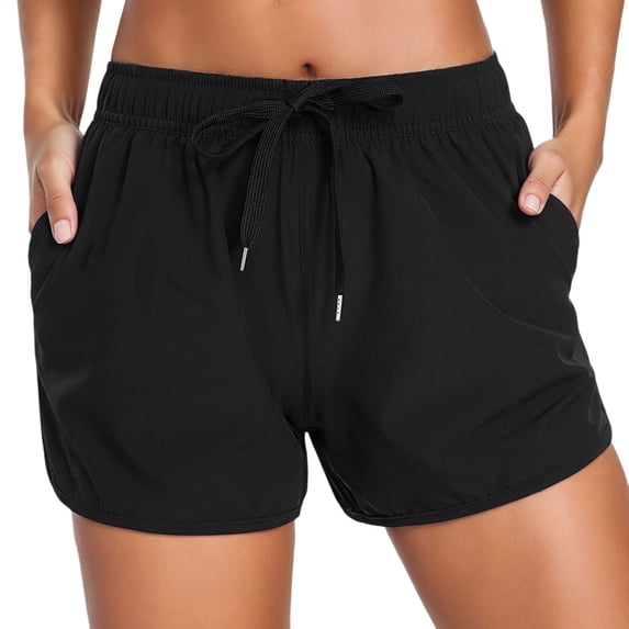 XIAONU Women's Drawstring Swim Shorts Solid Summer Shore Swim Trunks
