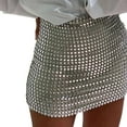 thumbnail image 1 of XIAONU Women's Rhinestone-Embellished Mini Skirt High-Waist Sparkly Skirt Glamorous Party Night Wear, 1 of 5