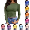 thumbnail image 1 of XIAONU Women's Ribbed Top Long Sleeve Crew Neck Fitted Basic Shirts Tees, 1 of 4
