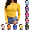 thumbnail image 1 of XIAONU Women's Ribbed Top Long Sleeve Crew Neck Fitted Basic Shirts Tees, 1 of 4
