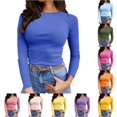 thumbnail image 1 of XIAONU Women's Ribbed Top Long Sleeve Crew Neck Fitted Basic Shirts Tees, 1 of 4