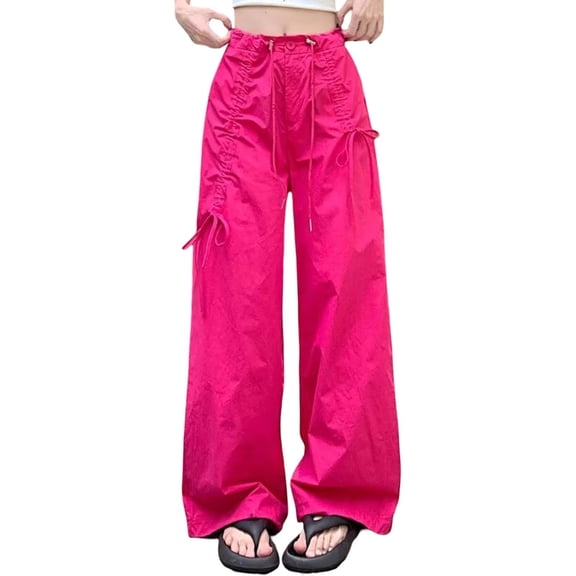 XIAONU Women's Ruched Drawstring Pants Wide-Leg Relaxed-Fit Trousers Chic Casual Daily Streetwear Bottoms