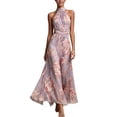 thumbnail image 1 of XIAONU Women's Ruched Waist Halter Maxi Dress Floral Print Spring Bridal Party Gown, 1 of 5