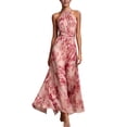 thumbnail image 1 of XIAONU Women's Ruched Waist Halter Maxi Dress Floral Print Spring Bridal Party Gown, 1 of 5