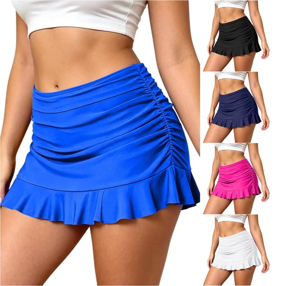 XIAONU Women's Ruffle Hem Swim Skirt Side Ruched Beach Summer Swim Skort