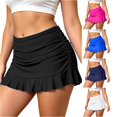 thumbnail image 1 of XIAONU Women's Ruffle Hem Swim Skirt Side Ruched Beach Summer Swim Skort, 1 of 7