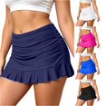 thumbnail image 1 of XIAONU Women's Ruffle Hem Swim Skirt Side Ruched Beach Summer Swim Skort, 1 of 7
