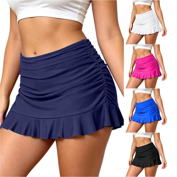 XIAONU Women's Ruffle Hem Swim Skirt Side Ruched Beach Summer Swim Skort