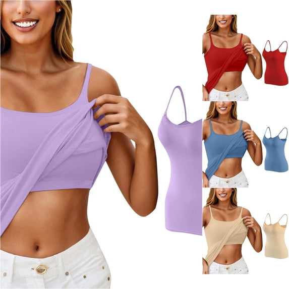 XIAONU Women's Scoop Neck Cami Tank Top Built In Bra Soft Stretch Everyday Basic Top
