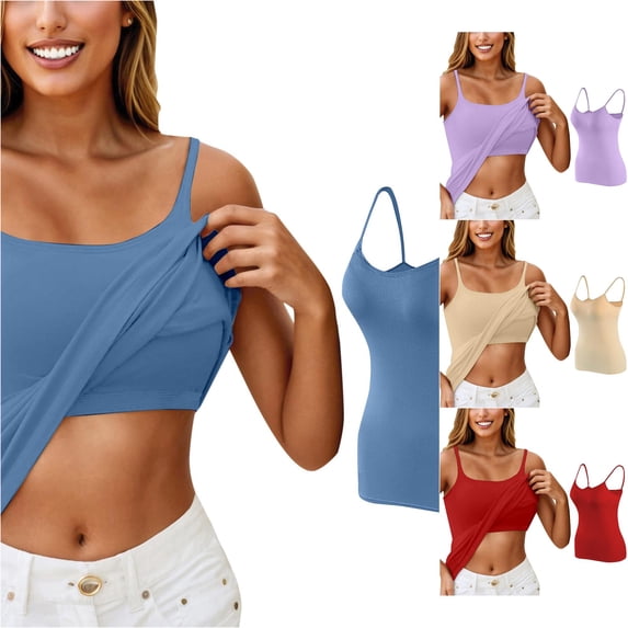 XIAONU Women's Scoop Neck Cami Tank Top Built In Bra Soft Stretch Everyday Basic Top
