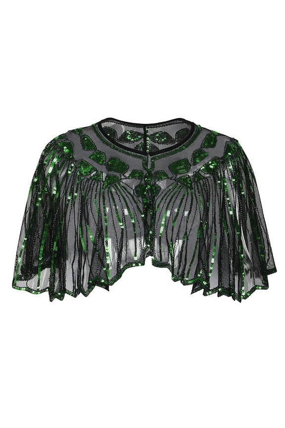 Women's Sequin Beaded Shawls Cropped Open Front Cape Sheer Glamorous Party Wear Cover Up