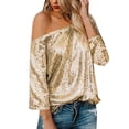 thumbnail image 1 of XIAONU Women's Sequin Blouse Sparkly Loose-Fit Glitter Top Off Shoulder Festive Party Night Out Shirts, 1 of 4