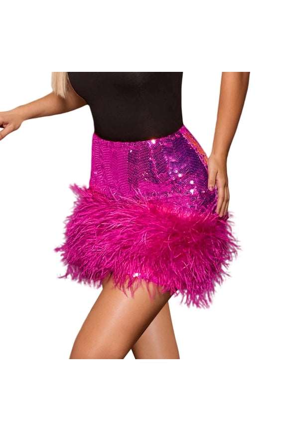 Women's Sequin Feather Skirt Bodycon Mini Skirt Glamorous Luxe Night Out Skirts