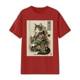 thumbnail image 1 of XIAONU Women's Short-Sleeve T-Shirt Samurai Cat Ukiyo-E Graphic Tee Japanese Art Style Casual Cotton Top, 1 of 2