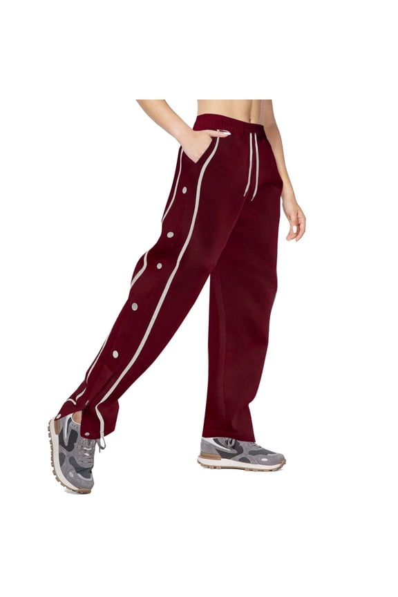 Women's Side Snap Wide Leg Pants Elastic High Waist Athletic Running Trousers