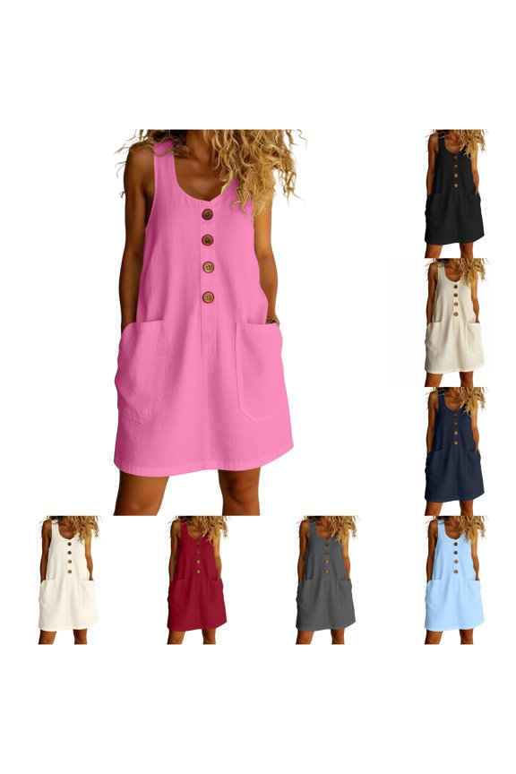 Women's Sleeveless Mini Dress Crew Neck Loose Dresses Summer Everyday Shift Minis