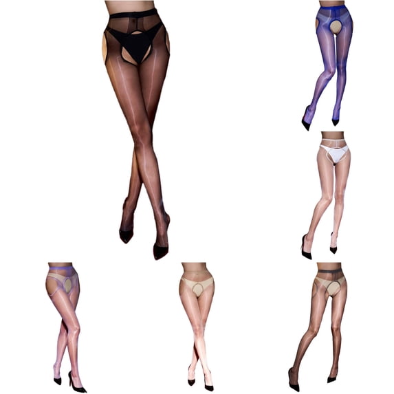 XIAONU Women's Smooth Glossy Crotch Open Tights